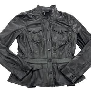 White House Black Market Jacket Womens Small Faux Leather Moto Button Up Fitted